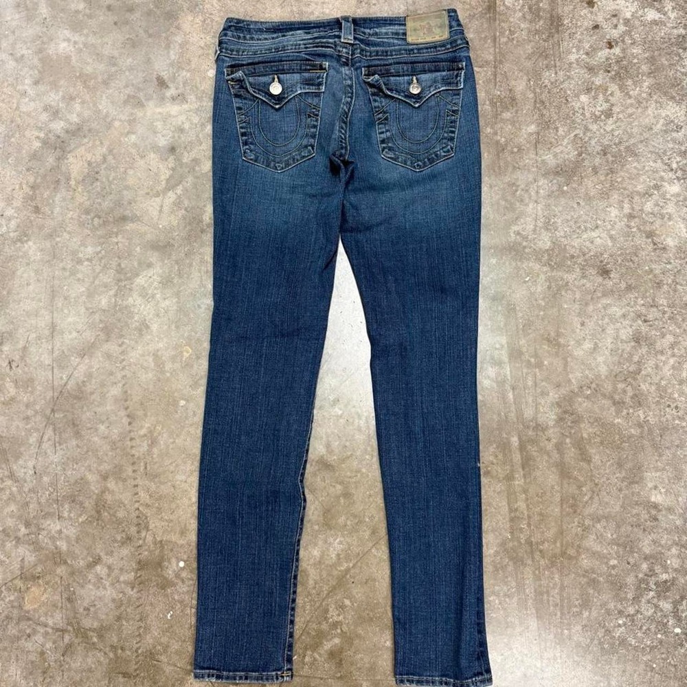 True Religion Julie Dark Wash Skinny Jeans Women 30x32 Y2K Gold Stitch Denim